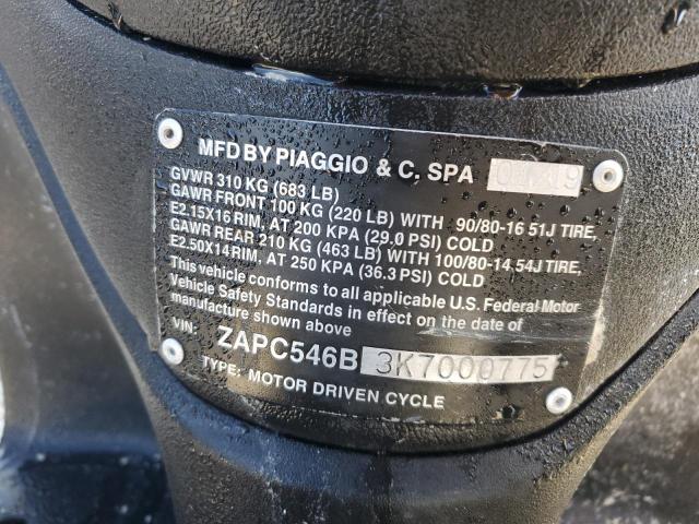 2019 PIAGGIO MOTORCYCLE ZAPC546B3K7000775