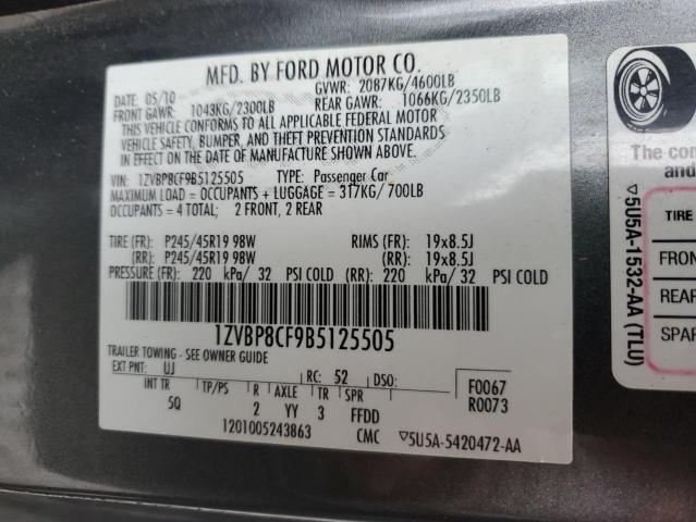 1ZVBP8CF9B5125505 2011 FORD MUSTANG, photo no. 10