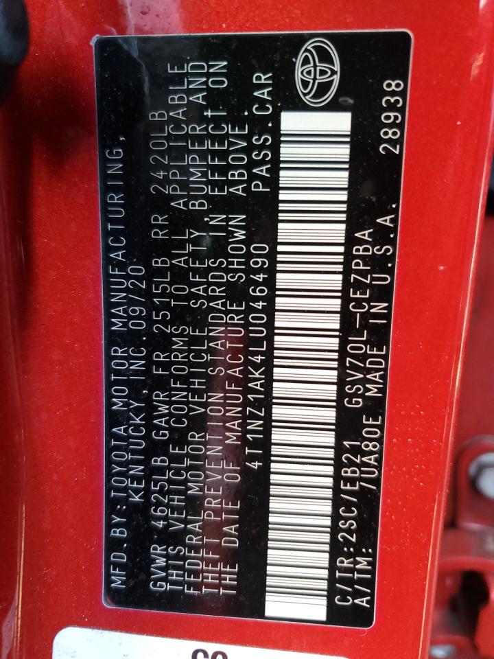 4T1NZ1AK4LU046490 TOYOTA CAMRY 2020