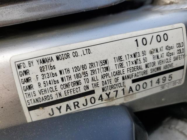 2001 YAMAHA YZFR6 L JYARJ04Y71A001495