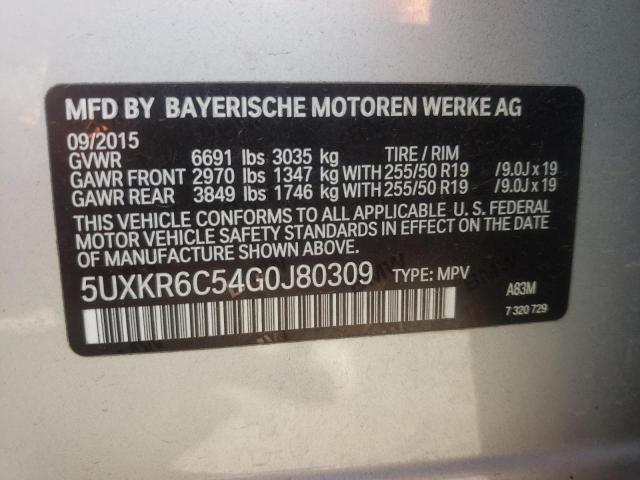 VIN 5UXKR6C54G0J80309 2016 BMW X5 no.10