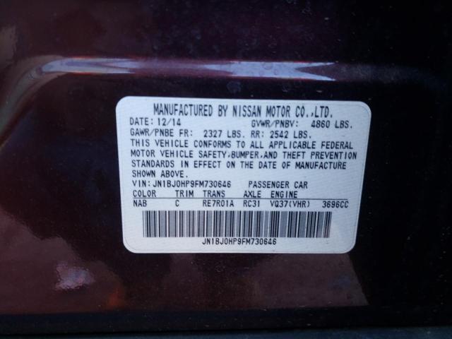 VIN: JN1BJ0HP9FM730646 Auction: COPART Lot: 65985852 Location: TN - NASHVILLE JN1BJ0HP9FM730646 INFINITI QX50 2015 BURGUNDY Photo 10