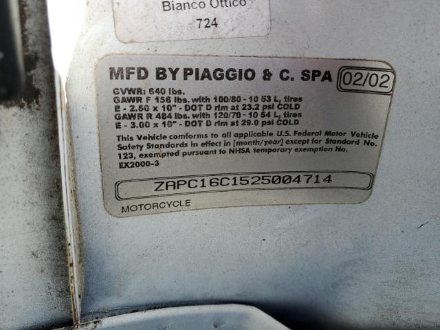 2002 VESPA C161C ZAPC16C1525004714
