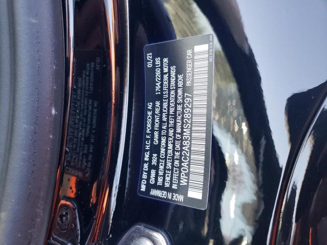 2021 PORSCHE CAYMAN GT4 WP0AC2A83MS289297