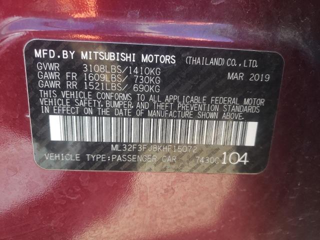 2019 MITSUBISHI MIRAGE ML32F3FJ8KHF15072