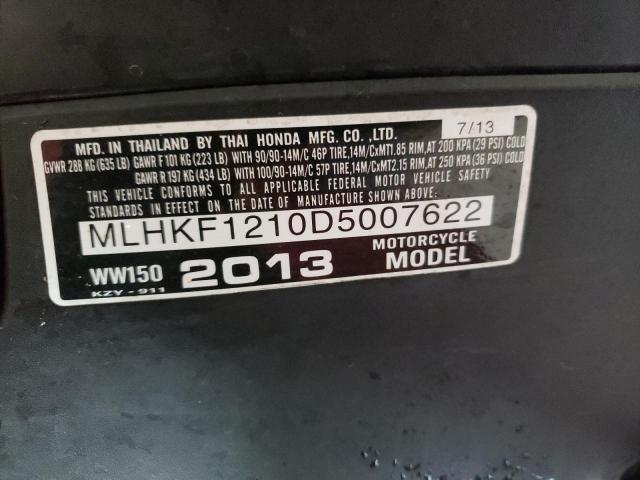 2013 HONDA PCX 150 MLHKF1210D5007622