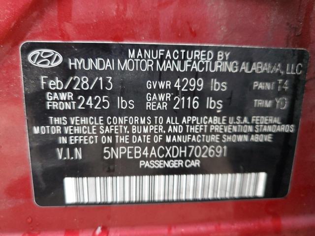 VIN 5NPEB4ACXDH702691 2013 HYUNDAI SONATA no.10