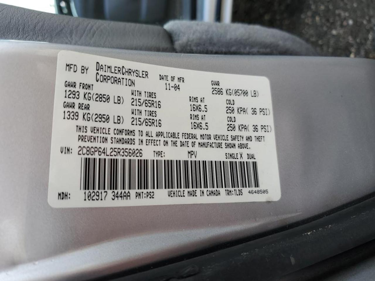 2005 Chrysler Town & Country Limited VIN: 2C8GP64L25R356026 Lot: 58380584