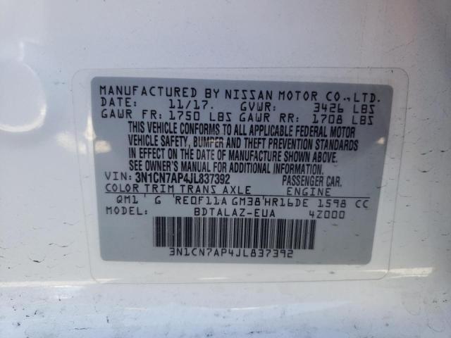 3N1CN7AP4JL837392 Nissan VERSA S
