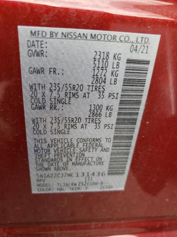 2021 NISSAN MURANO SL 5N1AZ2CJ7MC131436