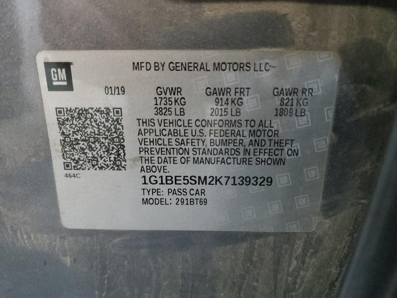 1G1BE5SM2K7139329 CHEVROLET CRUZE 2019