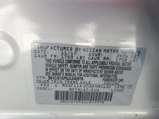 2018 NISSAN VERSA SEDA 3N1CN7AP5JL840978