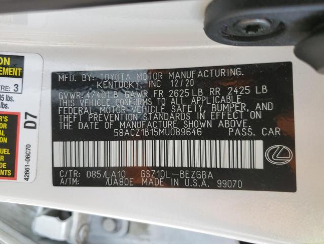 2021 LEXUS ES 350 BAS 58ACZ1B15MU089646