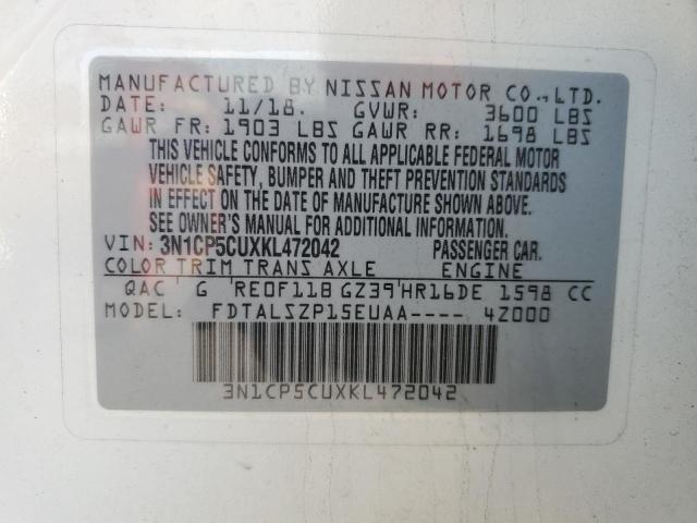 2019 NISSAN KICKS S - 3N1CP5CUXKL472042