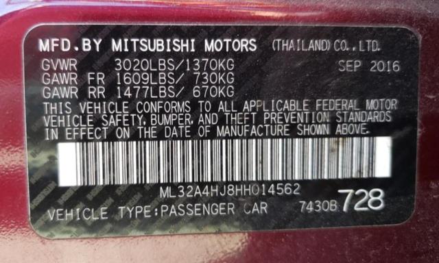 2017 MITSUBISHI MIRAGE ML32A4HJ8HH014562
