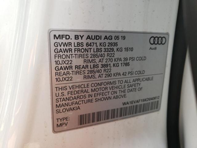 2019 AUDI Q8 PREMIUM WA1EVAF15KD040612