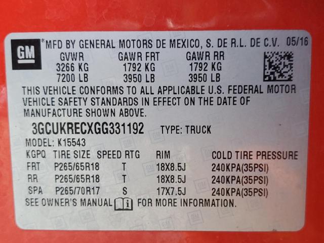 2016 CHEVROLET SILVRDO LT 3GCUKRECXGG331192
