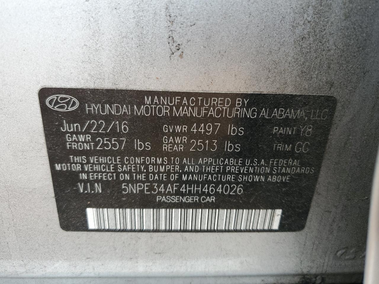 2017 Hyundai Sonata Sport VIN: 5NPE34AF4HH464026 Lot: 65438162