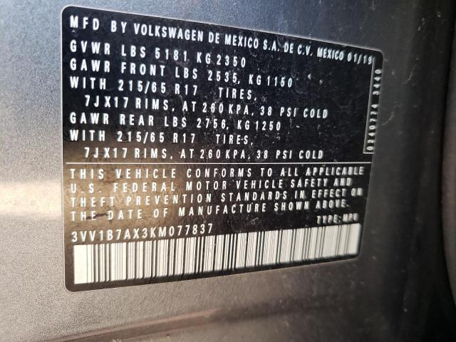 2019 VOLKSWAGEN TIGUAN S - 3VV1B7AX3KM077837