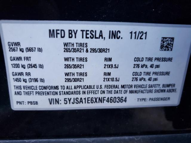 2022 TESLA MODEL S - 5YJSA1E6XNF460364