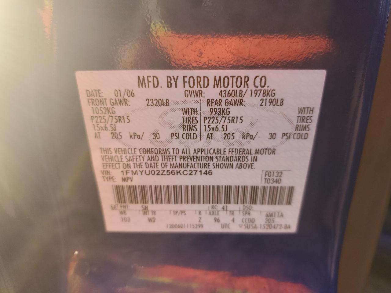 1FMYU02Z56KC27146 2006 Ford Escape Xls