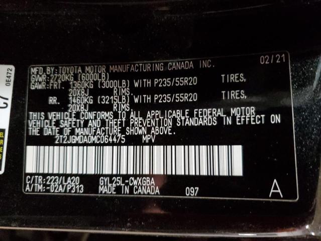 2021 LEXUS RX 450H 2T2JGMDA0MC064475