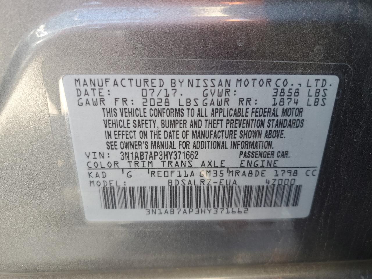 3N1AB7AP3HY371662 NISSAN SENTRA 2017