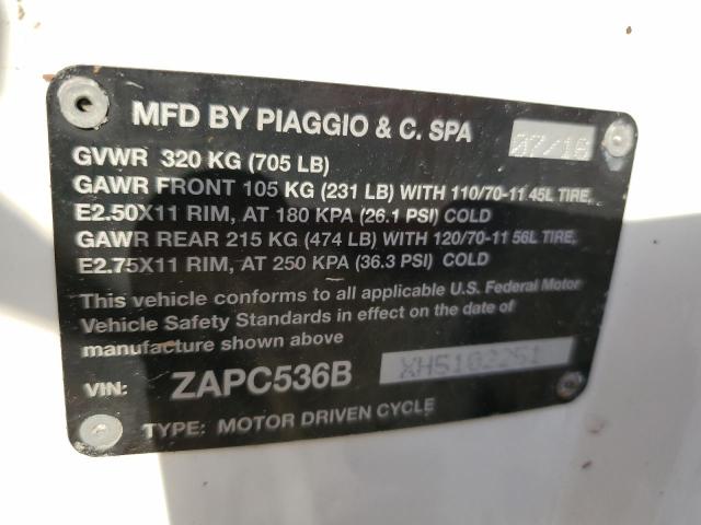 2017 VESPA PRIMAVERA ZAPC536BXH5102251