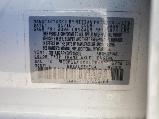2016 NISSAN SENTRA 1.8 3N1AB7APXGY215309