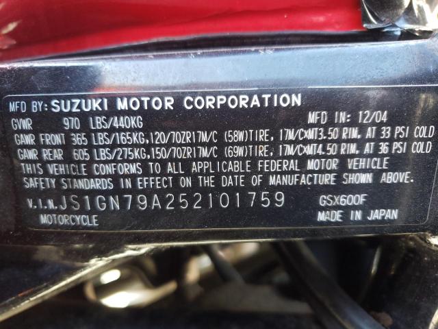 2005 SUZUKI GSX600 F - JS1GN79A252101759