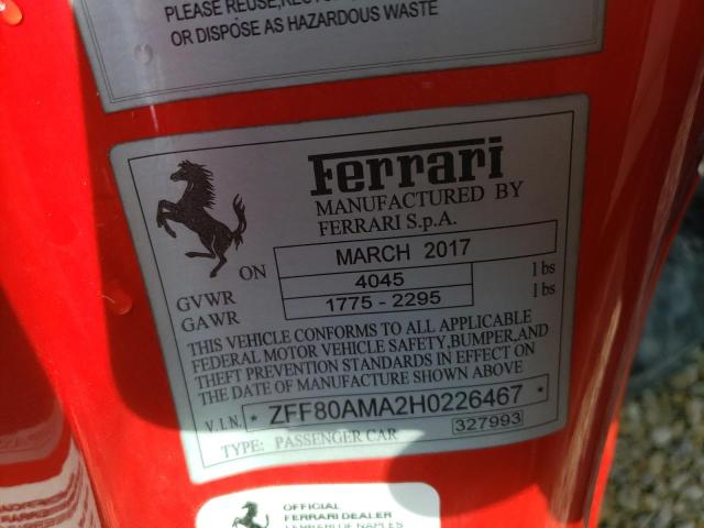 2017 FERRARI 488 SPIDER ZFF80AMA2H0226467