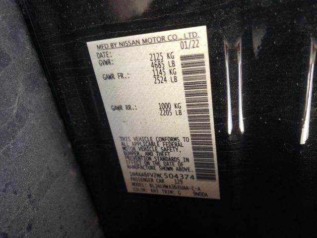 2022 NISSAN MAXIMA PLA 1N4AA6FV2NC504374
