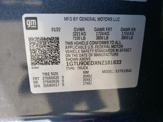 2022 GMC SIERRA LIM 1GTU9DEDXNZ181833