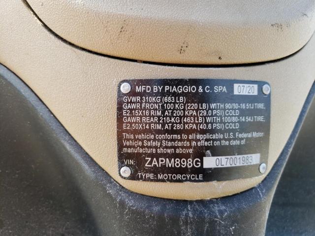 2020 PIAGGIO SCOOTER ZAPM898G0L7001983