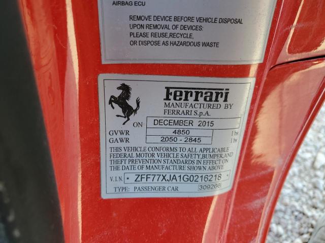 VIN ZFF77XJA1G0216218 2016 Ferrari California no.10