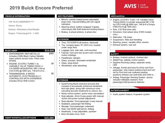 2019 BUICK ENCORE PRE - KL4CJASB9KB941771
