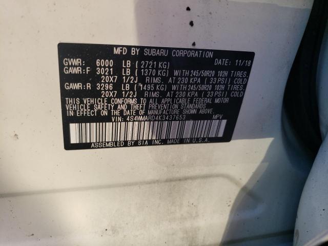 2019 SUBARU ASCENT TOU 4S4WMARD4K3437653