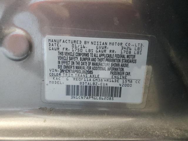 2016 NISSAN VERSA S S 3N1CN7AP9GL862085