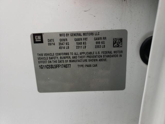 VIN: 1G11C5SL5FF174077 Auction: COPART Lot: 66008172 Location: TX - DALLAS 1G11C5SL5FF174077 CHEVROLET MALIBU 2015 WHITE Photo 12