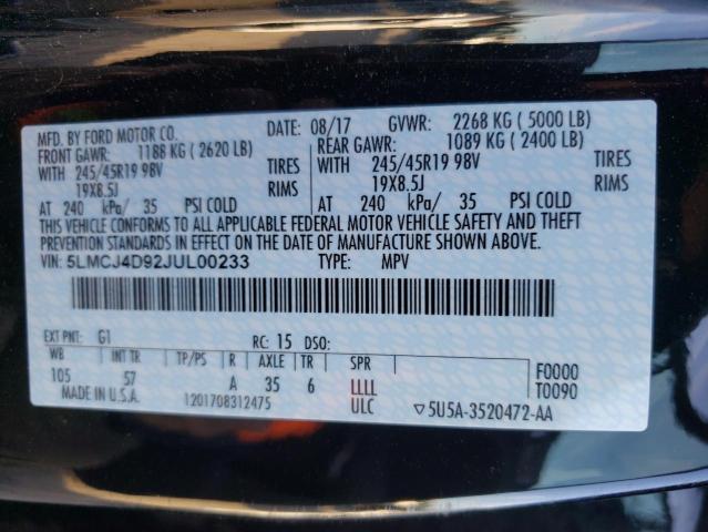 2018 LINCOLN MKC BLACK 5LMCJ4D92JUL00233