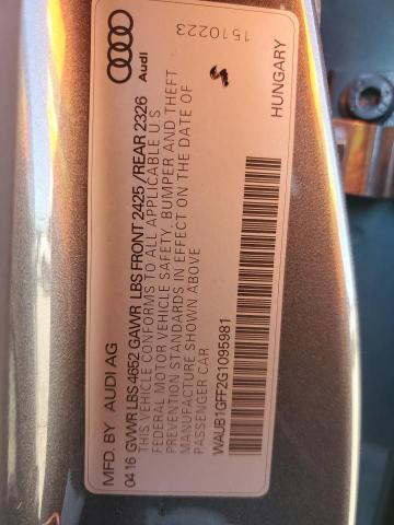 2016 AUDI S3 PREMIUM WAUB1GFF2G1095981