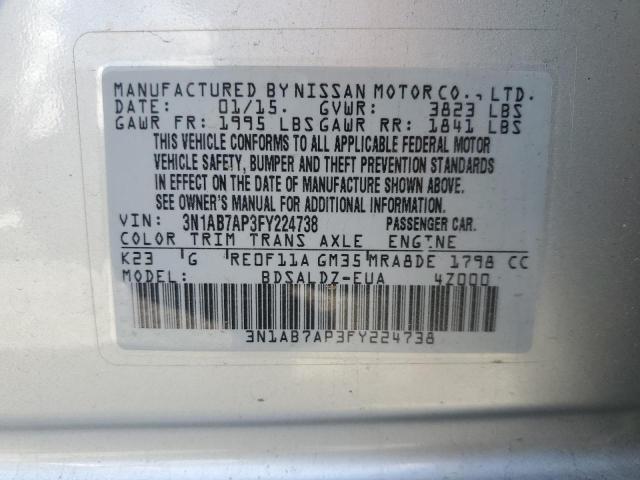 2015 NISSAN SENTRA S/S 3N1AB7AP3FY224738