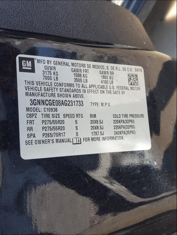 2010 CHEVROLET AVALANCHE 3GNNCGE08AG231733