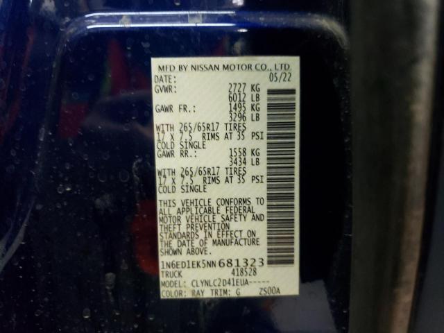 1N6ED1EK5NN681323 Nissan FRONTIER S