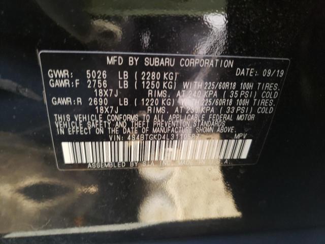 2020 SUBARU OUTBACK ON 4S4BTGKD4L3110587
