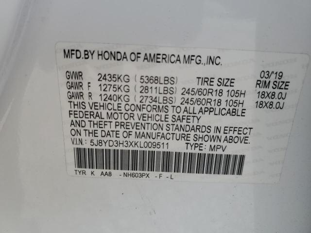5J8YD3H3XKL009511 Acura MDX