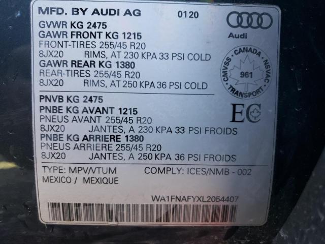2020 AUDI Q5 TITANIU WA1FNAFYXL2054407