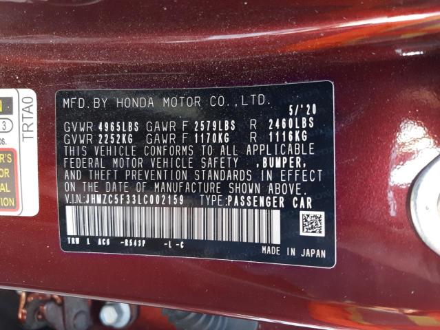 2020 HONDA CLARITY TO JHMZC5F33LC002159