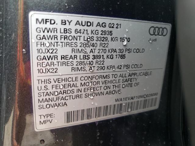 2021 AUDI Q8 PREMIUM WA1EVAF10MD028080