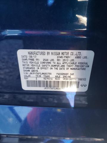 VIN: JN1FV7AP0JM460756 Auction: COPART Lot: 66496002 Location: AL - BIRMINGHAM JN1FV7AP0JM460756 INFINITI Q50 2016 BLUE Photo 10